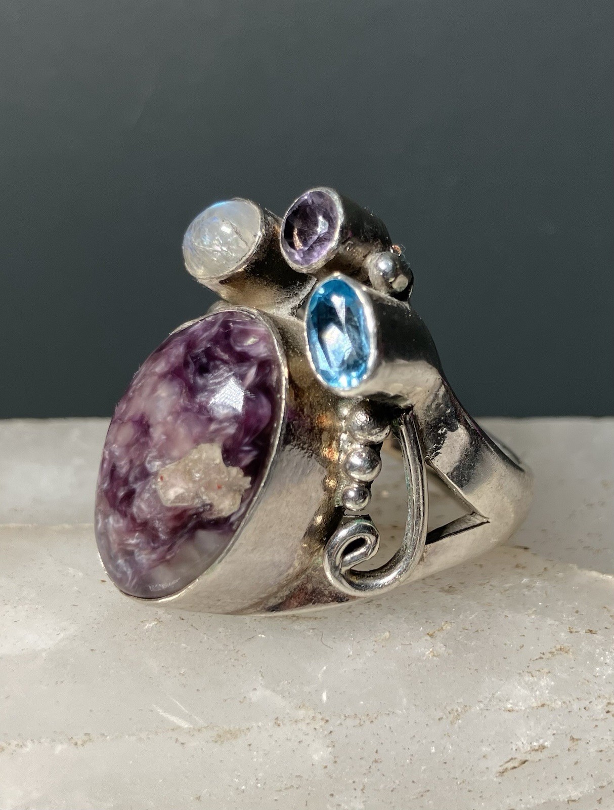 Sterling Silver Charoite Statement Ring Size 7.5 … - image 5