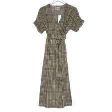 Urban Outfitters S NEW UO Gabrielle Woven Midi Wrap Dress Brown Motif
