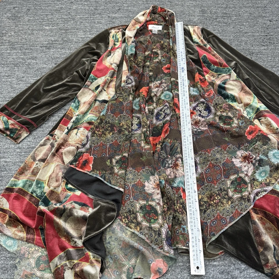 复古 Anis A 开放式开衫女式 2XL XXL 分层天鹅绒 Foral Art 穿波西米亚 — 第 3/4 张图片