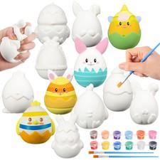 12 Pcs Easter Eggs Crafts White Eggs Coloring Decorating Kit Squeeze Bunny To...