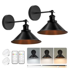 Black Battery Operated Wall Sconce, Vintage Wall Lights Battery Powered Sconc...
