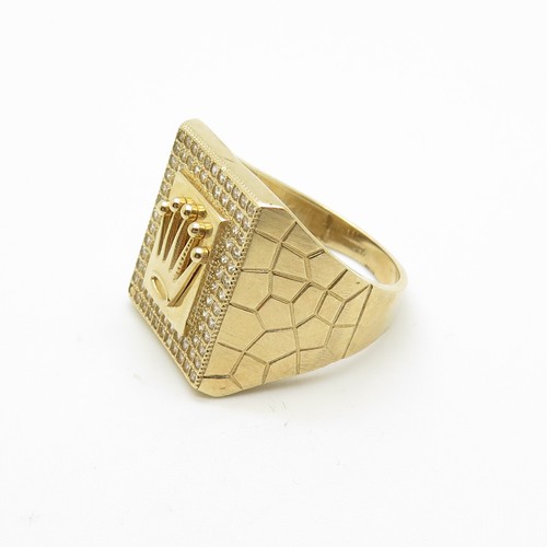 10K Yellow Gold Pave CZ Crown Nugget Signet Ring Size 11 - Picture 2 of 5