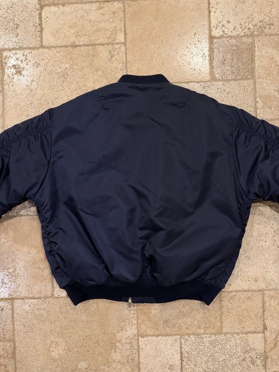Prada Re-Nylon Gold Logo Navy Blue Oversized Bomber Jacket | eBay