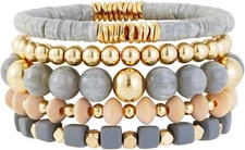 Boho Beaded Stretch Bracelets For Women Stackable Crystal Gold Beaded Bracelets 