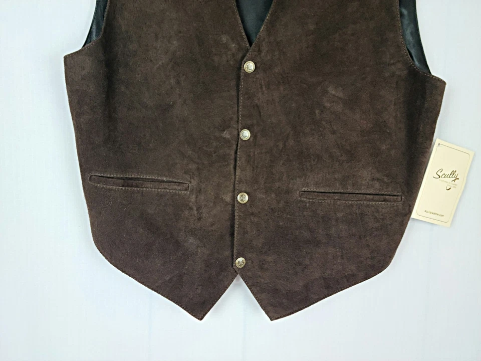 Scully's Suede Vest Men's Large Western Snap Button Leather Waistcoat Brown NWT - Image 4 of 4
