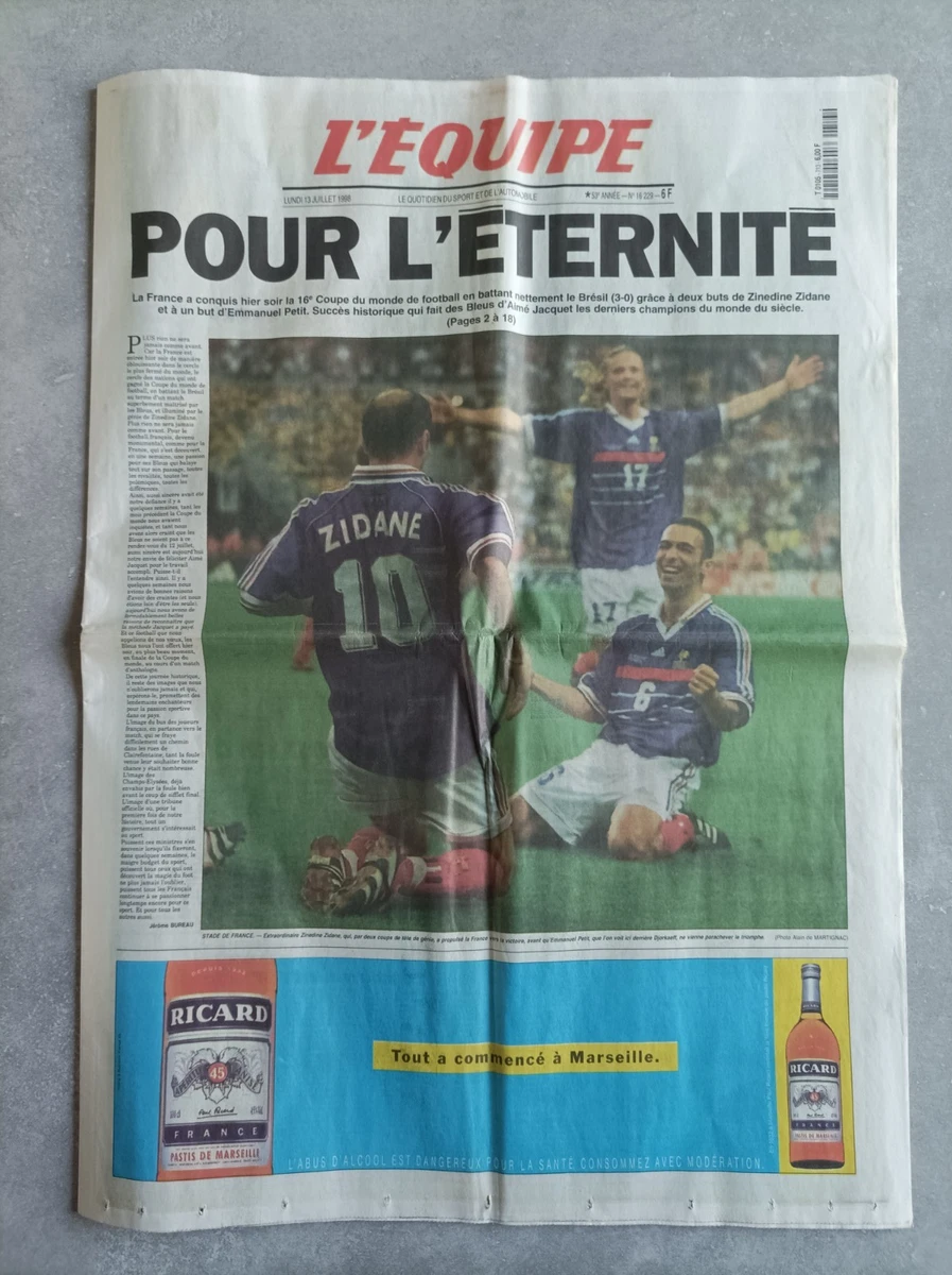 Journal L'Équipe 13 Juillet 1998 – France Brésil Finale Coupe Du Monde