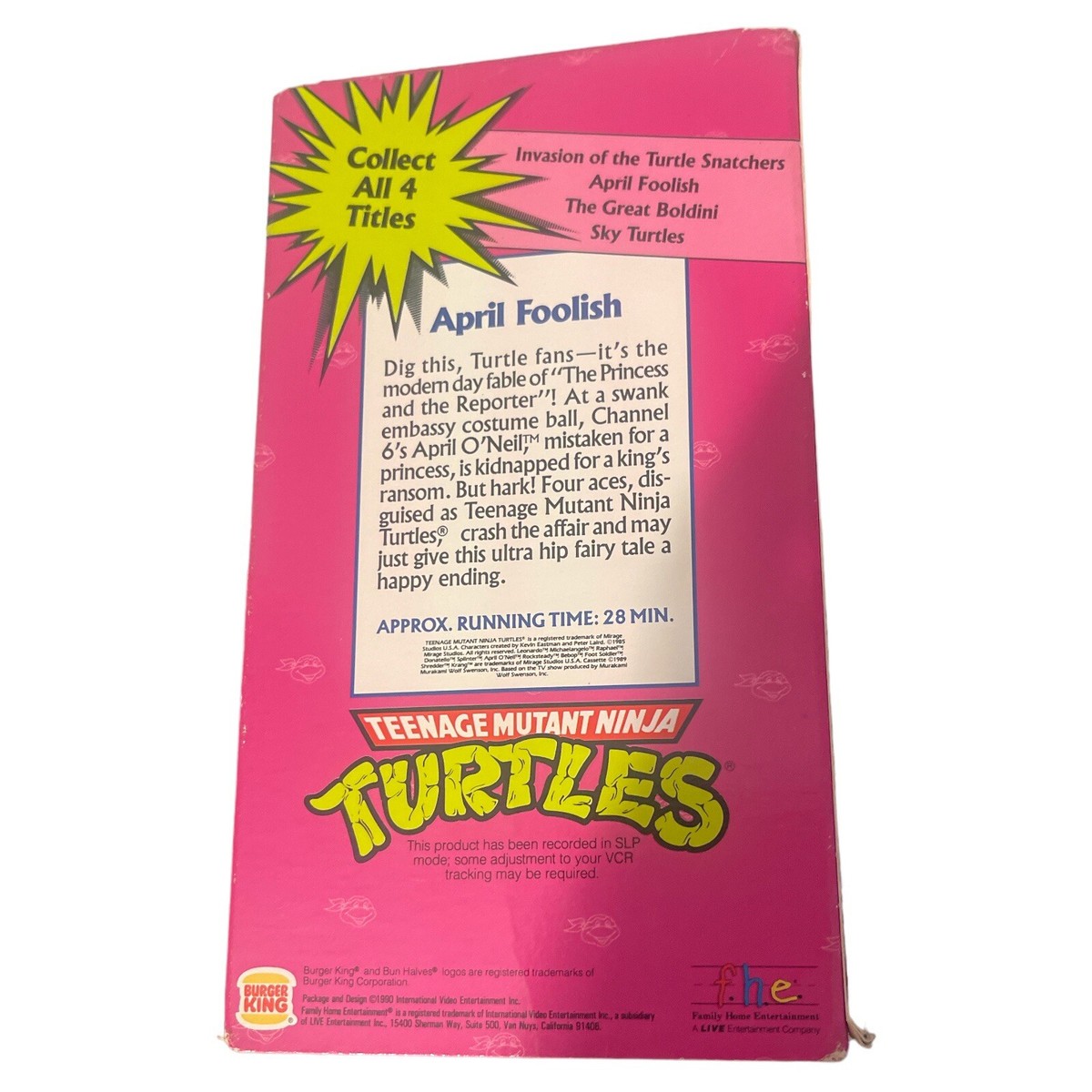 Teenage Mutant Ninja Turtles VHS April Foolish 1990 Burger