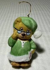 Vintage Jasco Caring Critters Chimer Bisque Porcelain Christmas Bear Ornament 