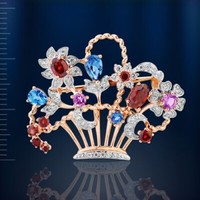 Blumen Rotgold Brosche Mit Edelsteinen Und Cz Russisches Rose Gold 585/14Kt Neu