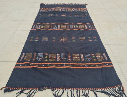 Hand Knotted Vintage Morocco Sumouk Kilim Kilm Wool Area Rug 7 x 3 Ft