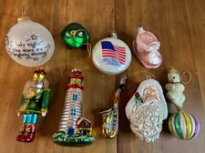 Blown Glass Christmas Ornaments, Set Of 9