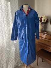 Vtg Kenn Sporn For Wippette Blue Long Rain Jacket, Flannel Plaid Lined, Small