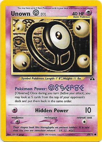 first edition unown pokemon card UNOWN [O] 1st Edition Neo Discovery 69/75 Common Pokemon Card LP