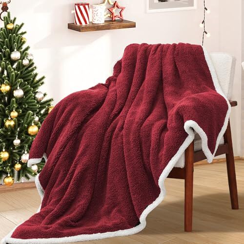 Sherpa Blanket, Super Soft Blanket, Ultra Cozy Fuzzy Blanket for Throw Red