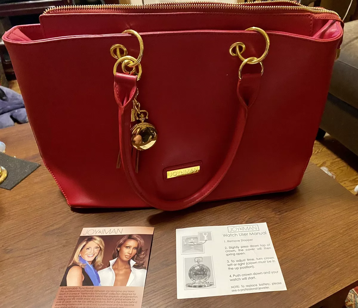 JOY & IMAN Genuine Leather Red Tote Bag Purse - NWOT-Hollywood bag