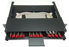 24 Fiber 1RU Rack Mount Loaded w/ 24 ST Adapters, 62.5 Multimode Pigtails Tray