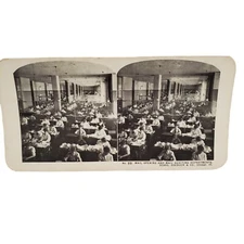 Original Stereograph View Sears Roebuck Mail Opening Audit Room Chicago IL Card