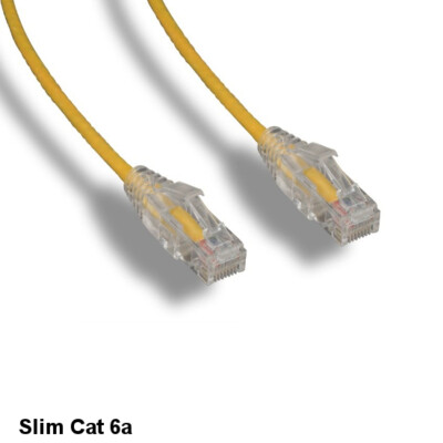 Kentek Yellow 7ft Ultra Slim Cat6A Patch Cable 28AWG UTP Snagless Ethernet RJ45
