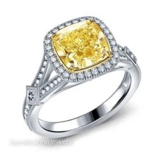 4CT Cushion Cut Genuine Citrine Wedding Halo Ring Women's 14K 2-Tone Gold Finish
