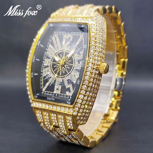 Reloj Hip Hop Completamente Ice Out para Hombres Lujo Helado VVS Acero Inoxidable Diamante Tonneau - Imagen 15 de 30