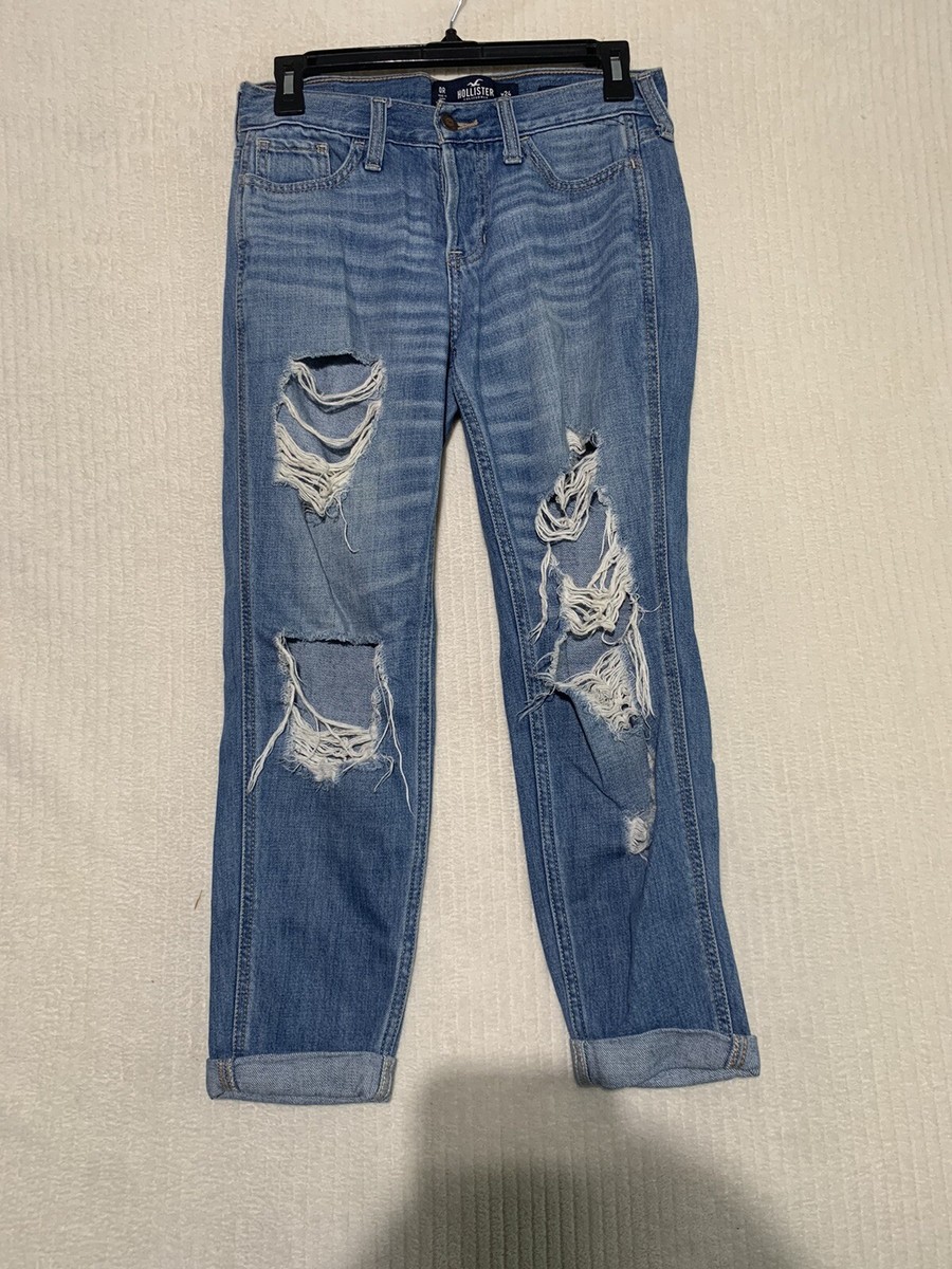 Hollister Women's Medium Wash Distressed Low Rise Boyfriend Jeans Size 0 |  eBay