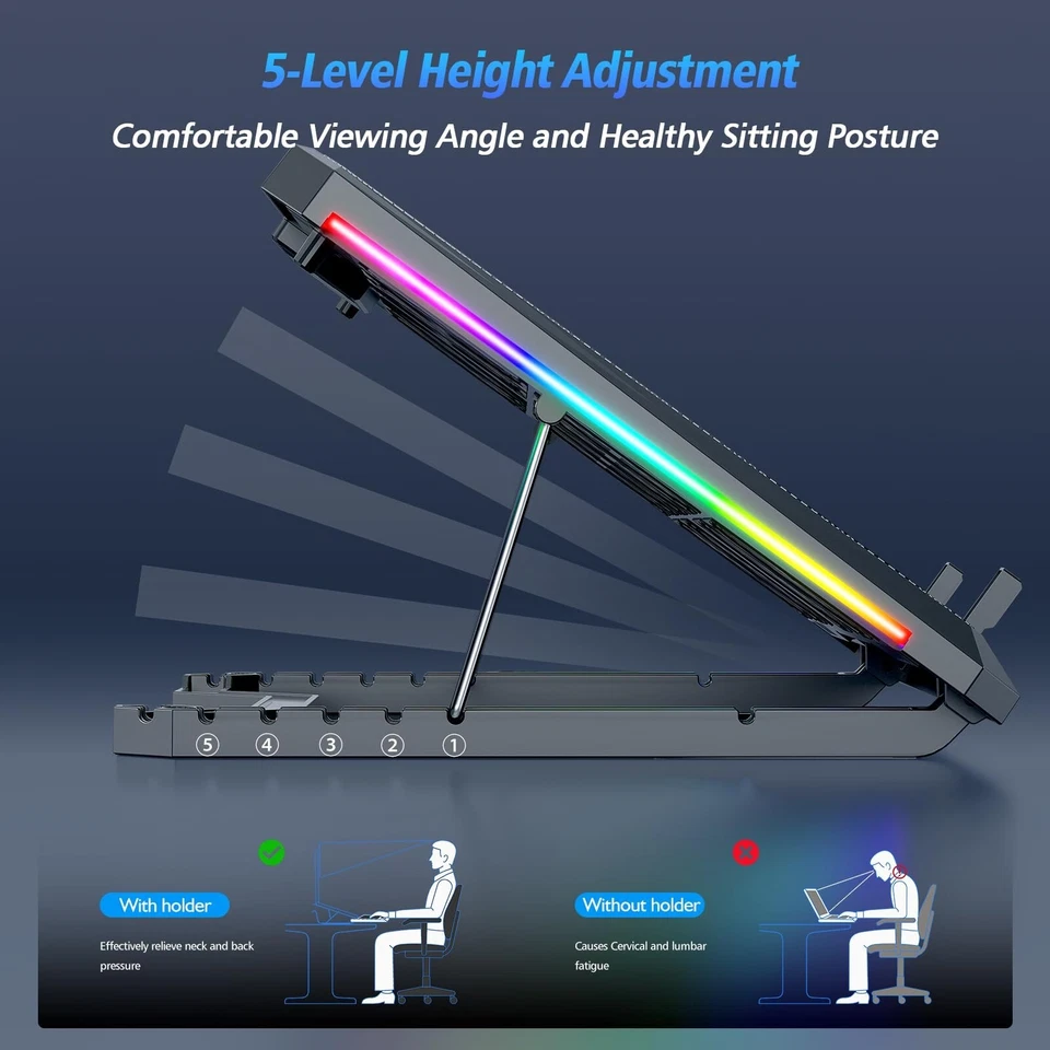 Almohadilla de enfriamiento para computadora portátil con 12 ventiladores silenciosos, delgada portátil para 12-17,3 pulgadas... Envío rápido Foto 4 de 4