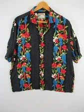Paradise Found Hawaiian Parrot Shirt Men Tropical Floral Hibiscus Rayon