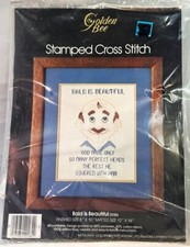 Bald Is Beautiful Stamped Cross Stitch Kit Golden Bee No. 20184 1984 8x10" NEW