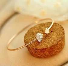 Women Silver Plated Rhinestone Love Heart Bangle Bracelet Jewelry Lab-Created