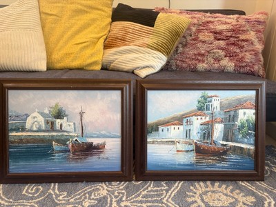 Paar Original Kunst Mediterran Gemälde Meereslandschaft Doukas