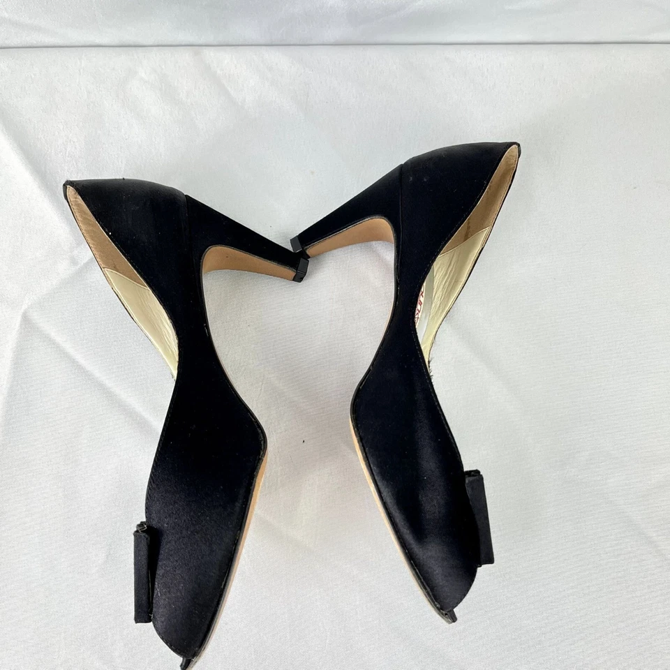 Bandolino Vintage Hecho en Italia Peep Toe Tacones 7M Art Deco Negro Satinado Peep Toe Foto 4 de 4
