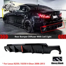 For Lexus IS250 IS350 2006-13 JDM Glossy Black Rear Bumper Diffuser W/ Led Light