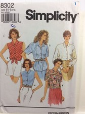 1993 Simplicity 8302 Vintage Sewing Pattern Women Shirts Size 6 8 10 12