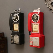 New Wall-mounted Pay Phone Model Vintage Booth Telephone Figurine Rotary Antique