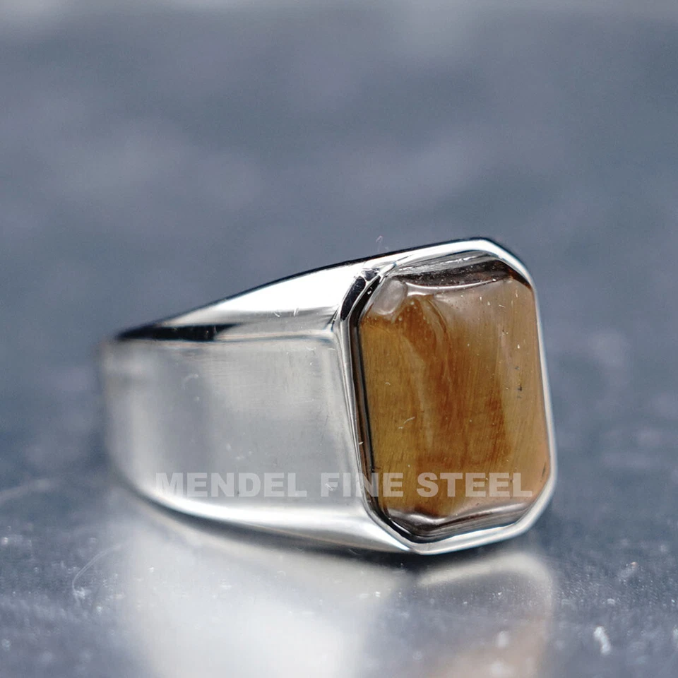 Anillo de piedra natural ojo de tigre de acero inoxidable Mendel para hombre talla 7 8 9-15 Foto 4 de 4