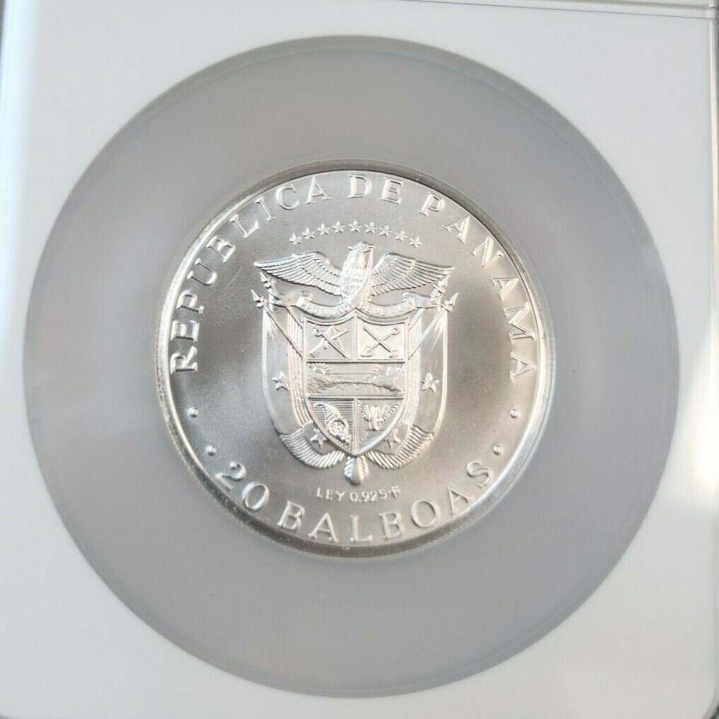 1973 PANAMA SILVER 20 BALBOAS SIMON BOLIVAR NGC MS 69
