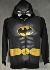 Boys Large Black Batman Zipper Hoodie with Mask Costume - EUC