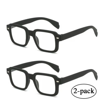 2 Pack Square Reading Glasses 1.0-4.0 Matt Unisex Mens Womens Stylish Reader