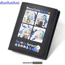 Neuvillette Genshin Impact Anime Black PU Leather Purse Student Short Wallet