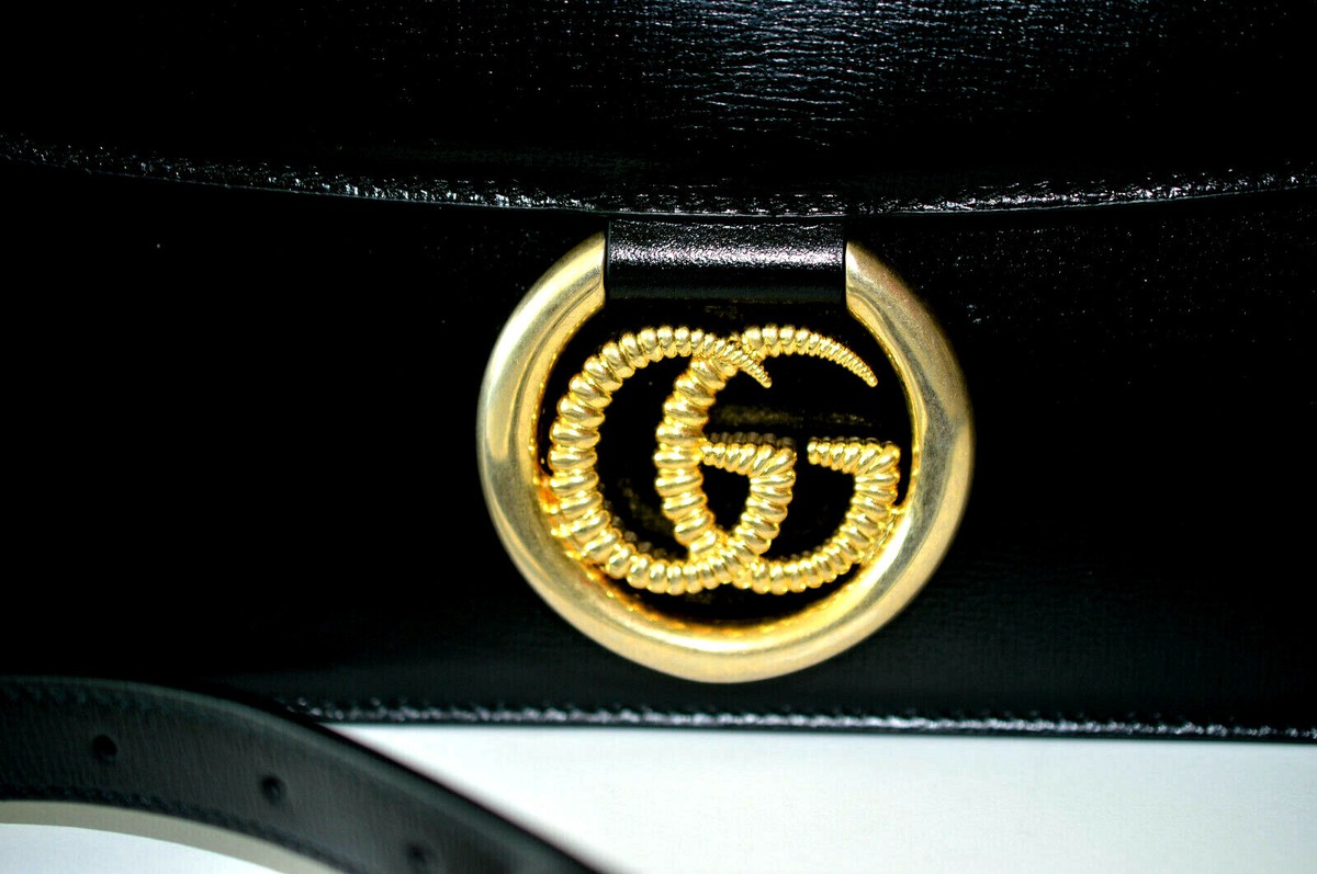 GUCCI Leather handbag with l detail グッチ フック Gucci Black Leather Flap Tote Shoulder Bag with Gold