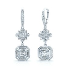 18K Weiss Gold Asscher Diamant Ohrringe Kunst Deko Illusion Set Natur 1.86 Karat