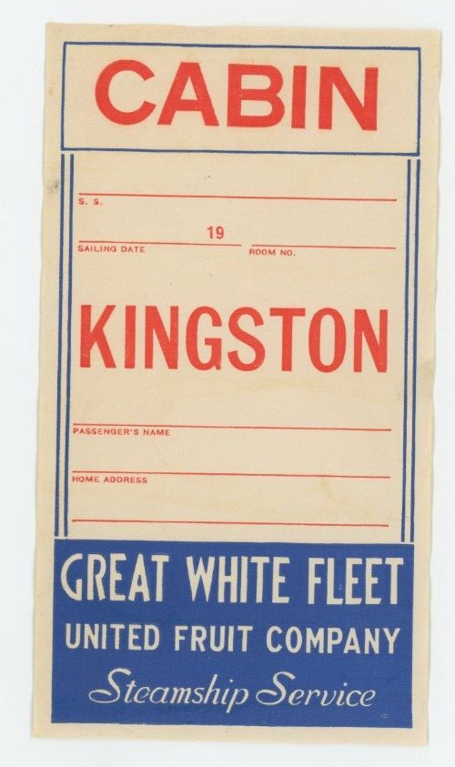 1930's40's Great White Fleet Kingston Cabin Luggage Label Original E1