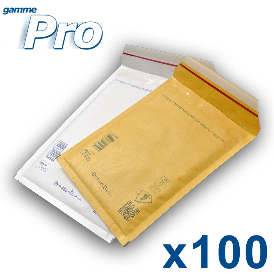 Lot de 100 enveloppes bulles PRO - 10 formats au choix - blanches ou marron - Photo 1/1