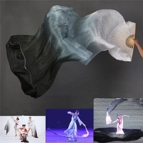 Velo abanico de 300 cm de largo danza del vientre seda abanico pares velo profesional baile seda velo Foto 2 de 4