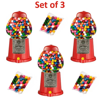 3x Gumball Machine Christmas Gift Bubble Gum Dispenser Mini Retro Fun Coin Candy