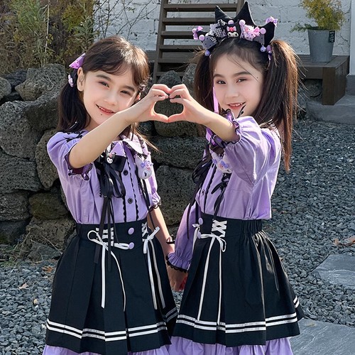 Kuromi Princess Dress Cute Girls Long/Half Sleeves Purple Clothings Black Skirt - Picture 21 of 21