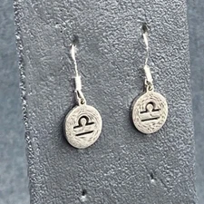 Dangle Pierced Earrings Libra Zodiac Sign Symbol Silver Hook September October