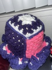 Crocheted Bucket Hat Multi Color Granny Square Handmade