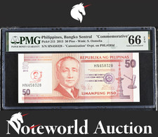 Philippines Commemorative 50 Piso 2013 P 215 UNC PMG 66 EPQ NR 3rd TOP POP