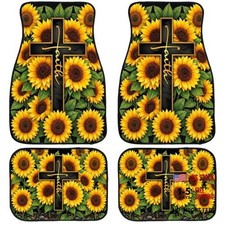 Car Floor Mats Sunflower Cross Rustic Floral Carpet Front Rear ONE SIZE Faith